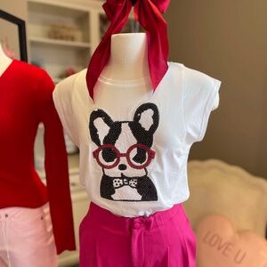 NWT Boston Terrier Sequin top by Ellison